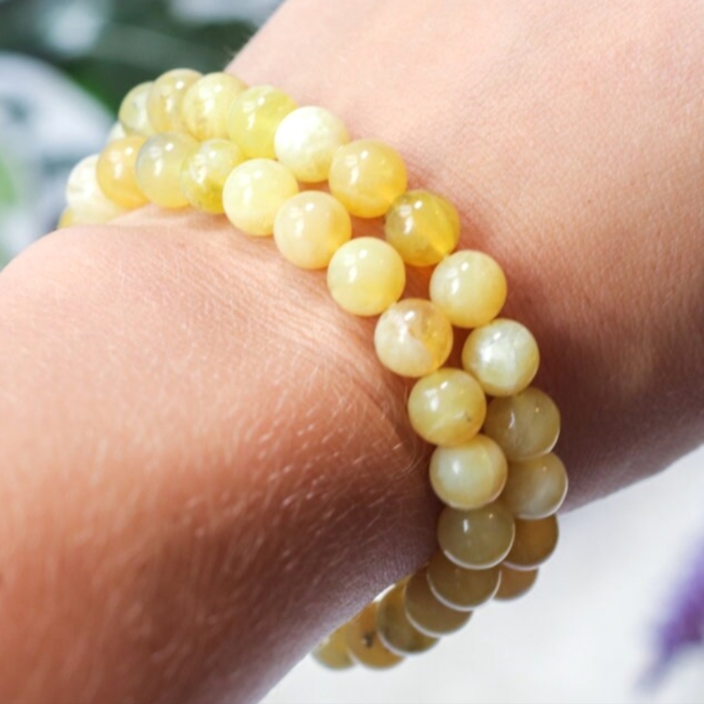 Yellow Crystal Quartz Natural Stone Yoga Bracelet in 8mm Polished Beads